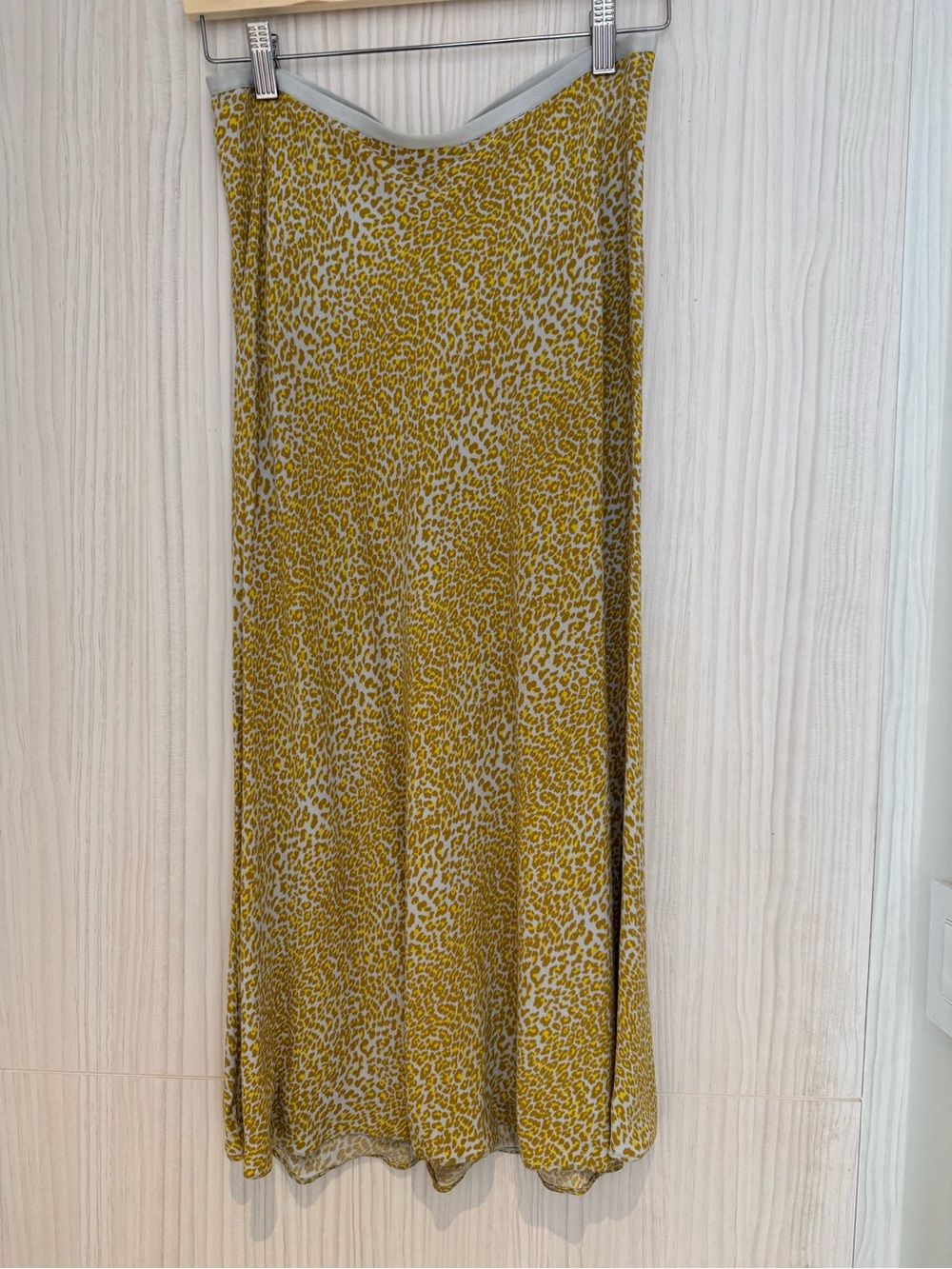 Diane Von Furstenberg Mustard Leopard-Print Midi Slip Skirt -super light viscose